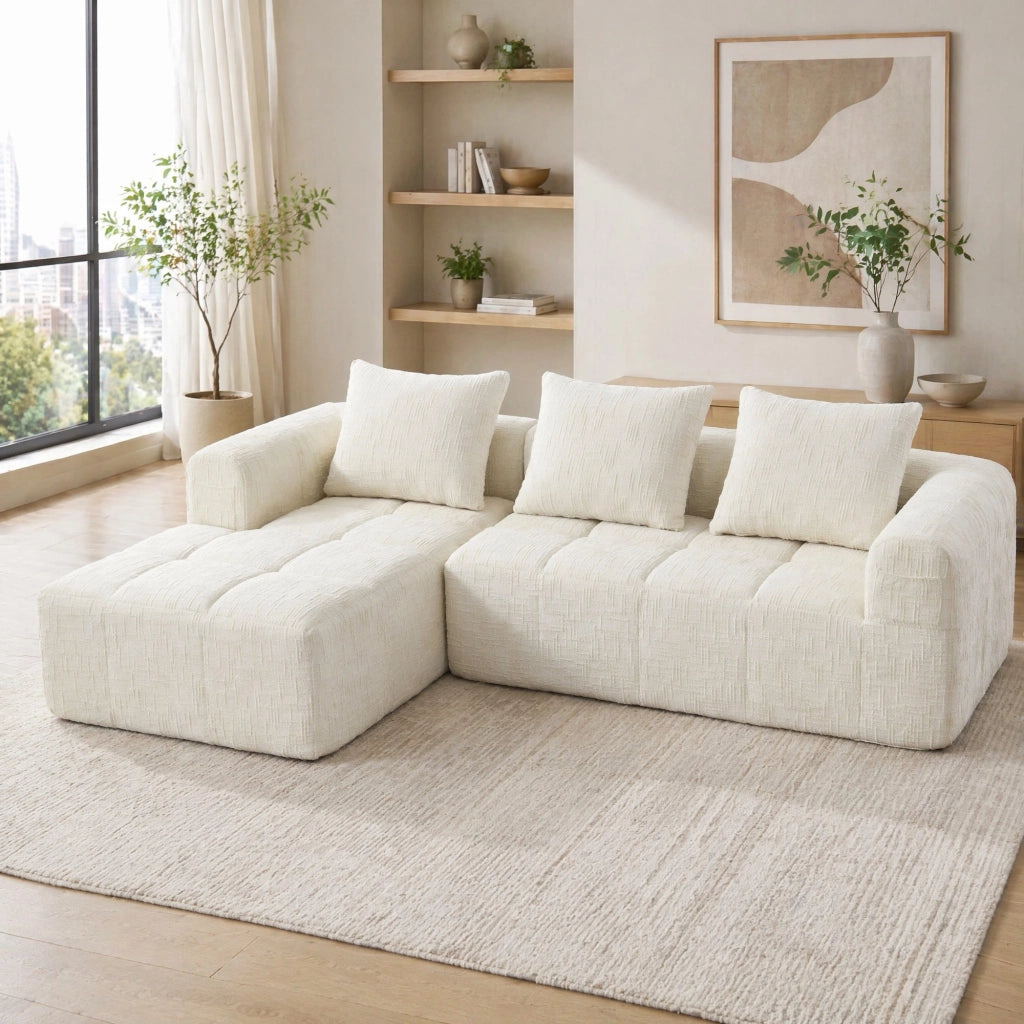 DIVANO Angolare 250x158x60 cm Chenille Beige con Chaiselongue