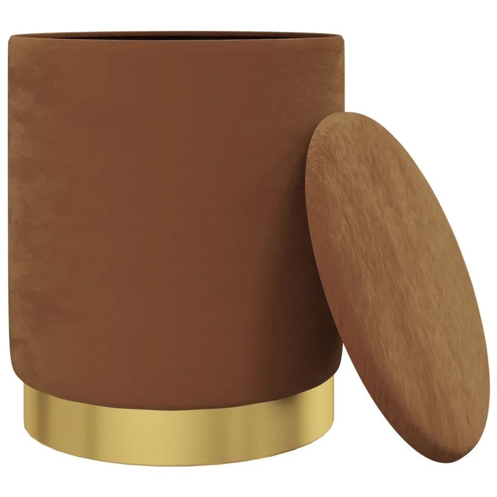 Sgabello Rotondo con Contenitore Marrone in Velluto 31 x 37 cm CFW7373731