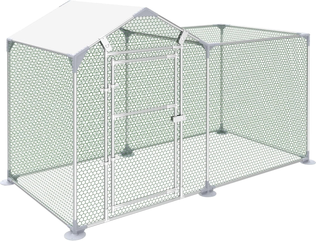Recinzione libera per conigli, 2 x 1 x 1 m, in metallo con protezione solare, tetto, porta e chiavistello, stabile, per polli, anatra e piccoli animali