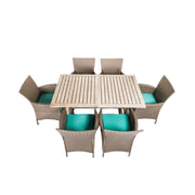 Set da esterno con 6 sedie e tavolo allungabile Solara in legno di Acacia-  Tav : 147/200cm ; Sed : 60cm x 64cm H. 82cm