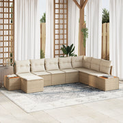 Set Divano da Giardino 8 Pezzi con Cuscini Beige Polyrattan Acacia