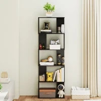 Mobile Libreria in Legno a 5 Ripiani Design Moderno in Legno, 60x24x184.5 cm, Nero