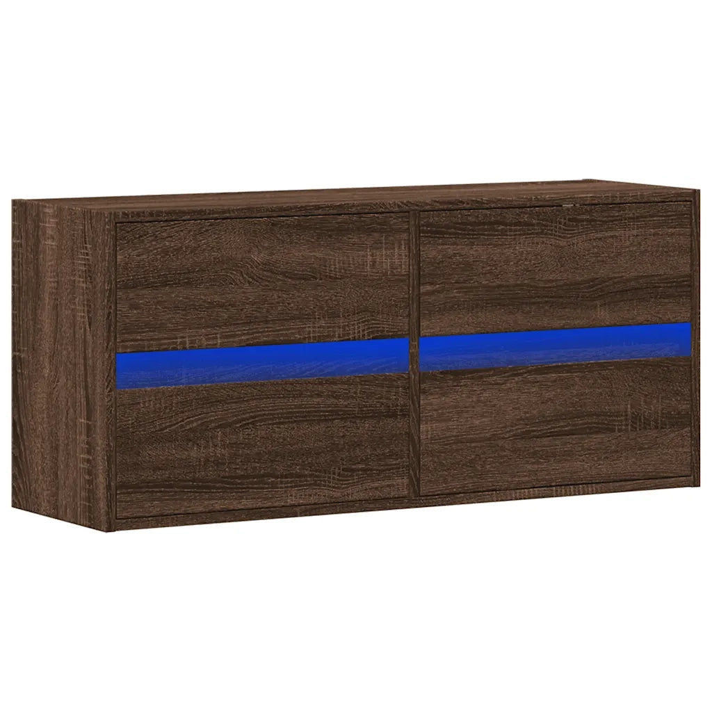 vidaXL Mobile TV a Parete con Luci LED Rovere Marrone 100x31x45 cm