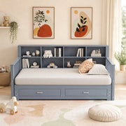 Divano letto multifunzione estraibile in legno massello con contenitore e presa integrata