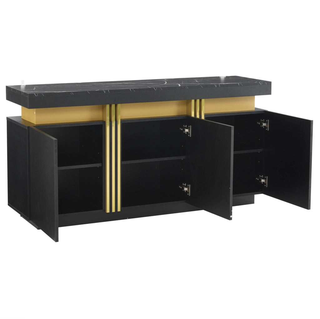 Credenza 140x38x70 cm nera e oro in pannello truciolare, 3 ante