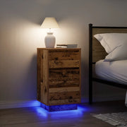Comodino con Luci LED-Tavolino da notte Legno Antico 38x34x65 cm