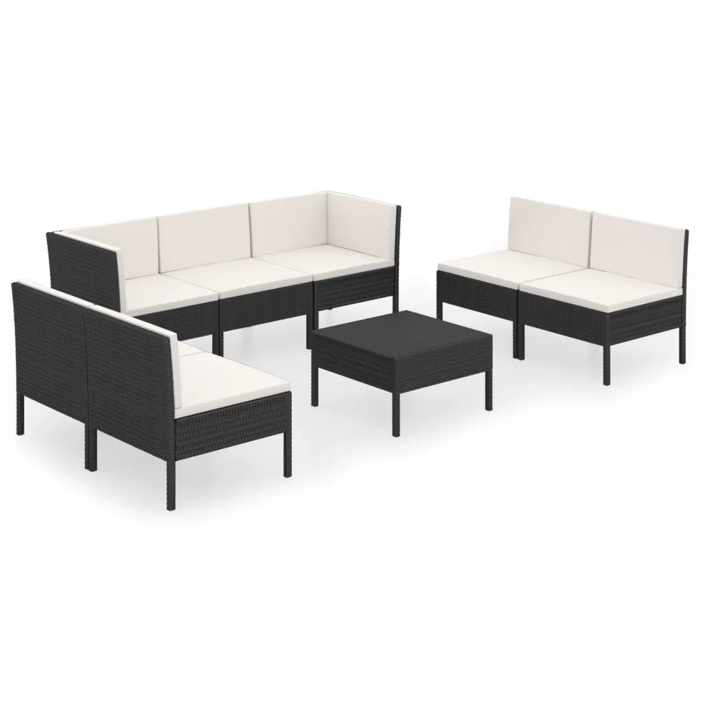 Set Divani da Giardino 8 pz con Cuscini in Polyrattan Nero cod mxl 38317