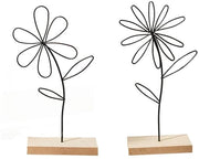 Set di Fiori in Acciaio con Piede in Legno - Dimensioni 24 cm - Arte Artigianale - Porta Fiori da 2 Pezzi