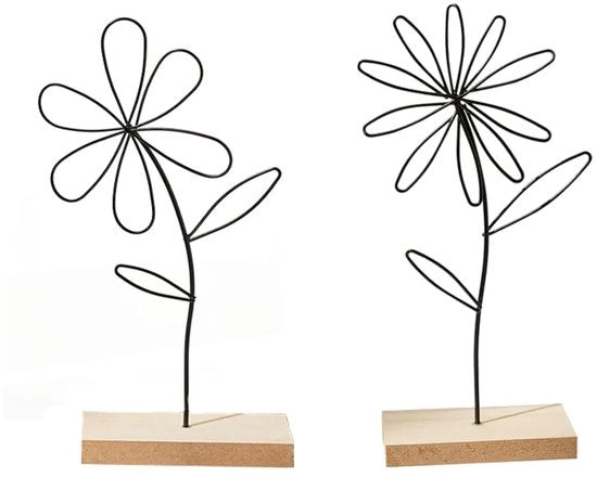 Set di Fiori in Acciaio con Piede in Legno - Dimensioni 24 cm - Arte Artigianale - Porta Fiori da 2 Pezzi
