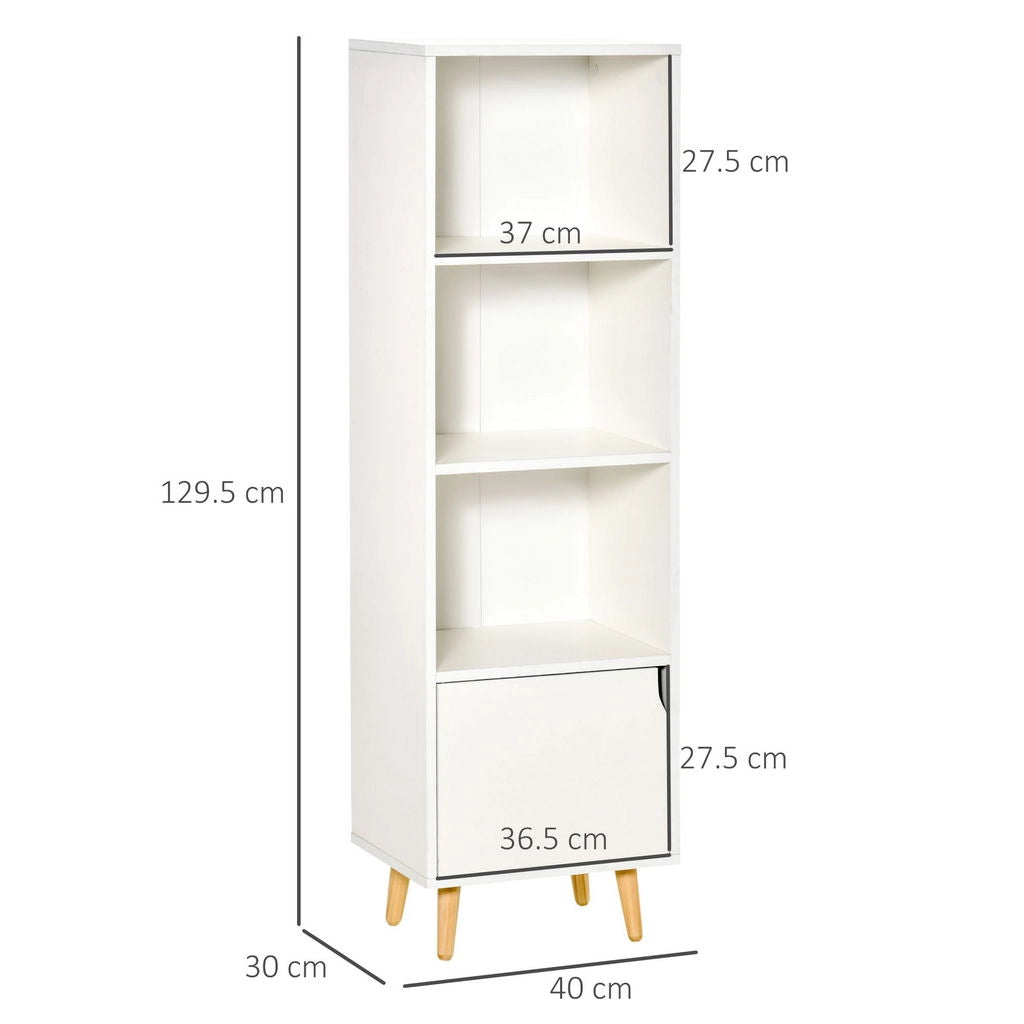 SCAFFALE LIBRERIA CON 3 RIPIANI E ARMADIETTO IN LEGNO 40X30X129.5CM BIANCO