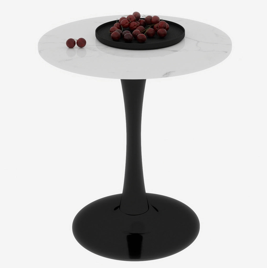Tavolino rotondo in marmo artificiale nero bianco