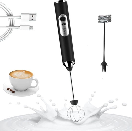 Manuale miscelatore di latte - caricabile via USB - miscelatore elettrico per bevande con 2 contenitori in acciaio inossidabile - 3 velocità
