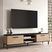 Mobile Basso 'Lempäälä' Supporto TV con Passaggio Cavi Consolle con Sportelli a Ribalta - Effetto Rovere / Nero [en.casa]