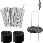 Anchetti per terra - 50 pezzi da 150 mm di lunghezza + set di 50 anelli di avvolgimento da 40 mm di larghezza, diametro 2.2 mm - ancoraggi per terra stabili per telo di rete, telo di giardino, recinzione e campeggio