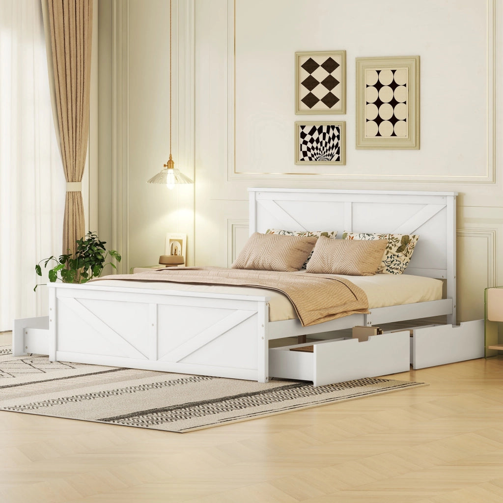 Letto in legno con 4 cassetti 160x200 mm pino bianco