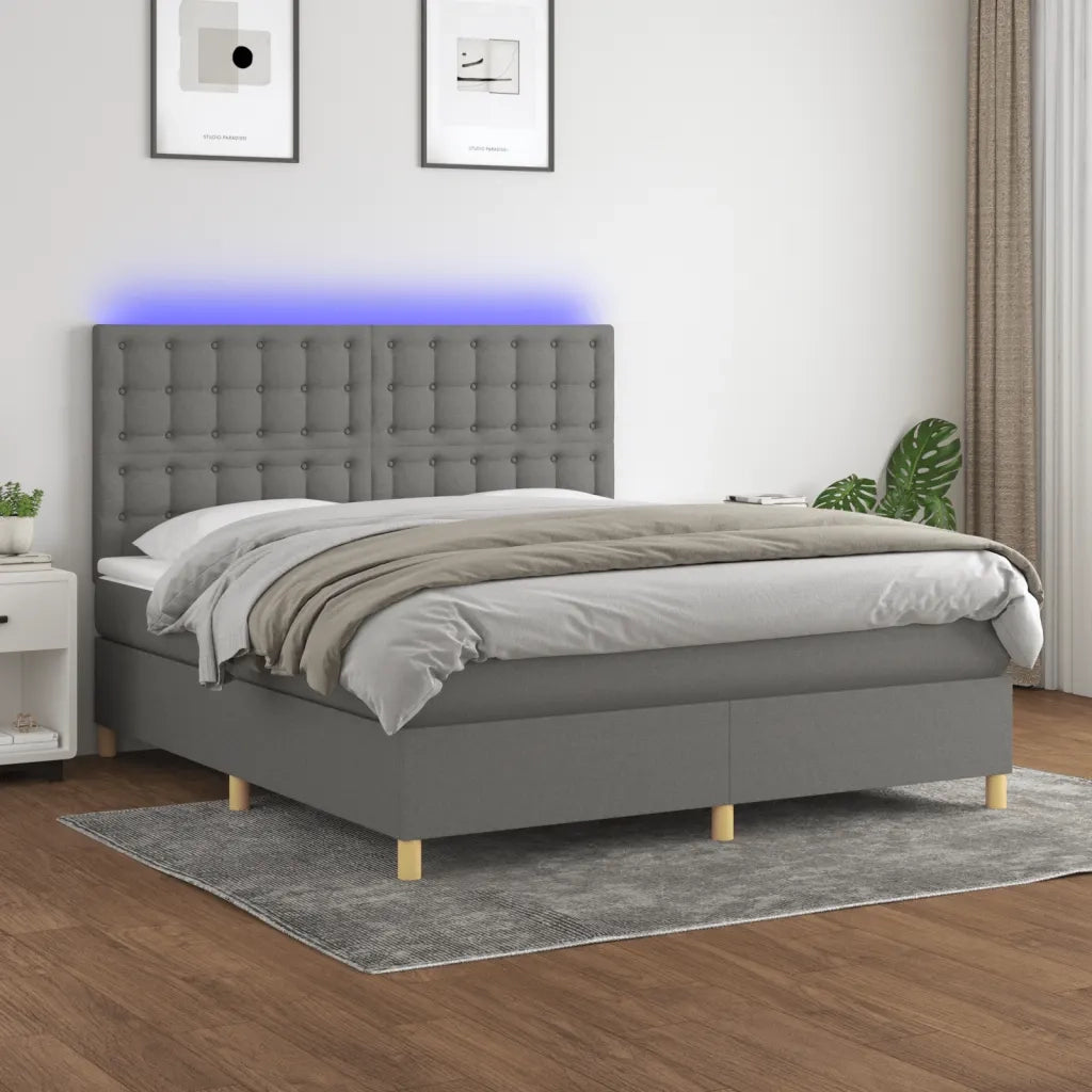 Letto a Molle Materasso e LED Grigio Scuro 180x200cm in Tessuto 3135774