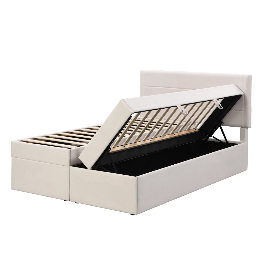 Letto Contenitore Matrimoniale 140x200 cm; Beige; con Rete Sollevabile; in Legno e MDF