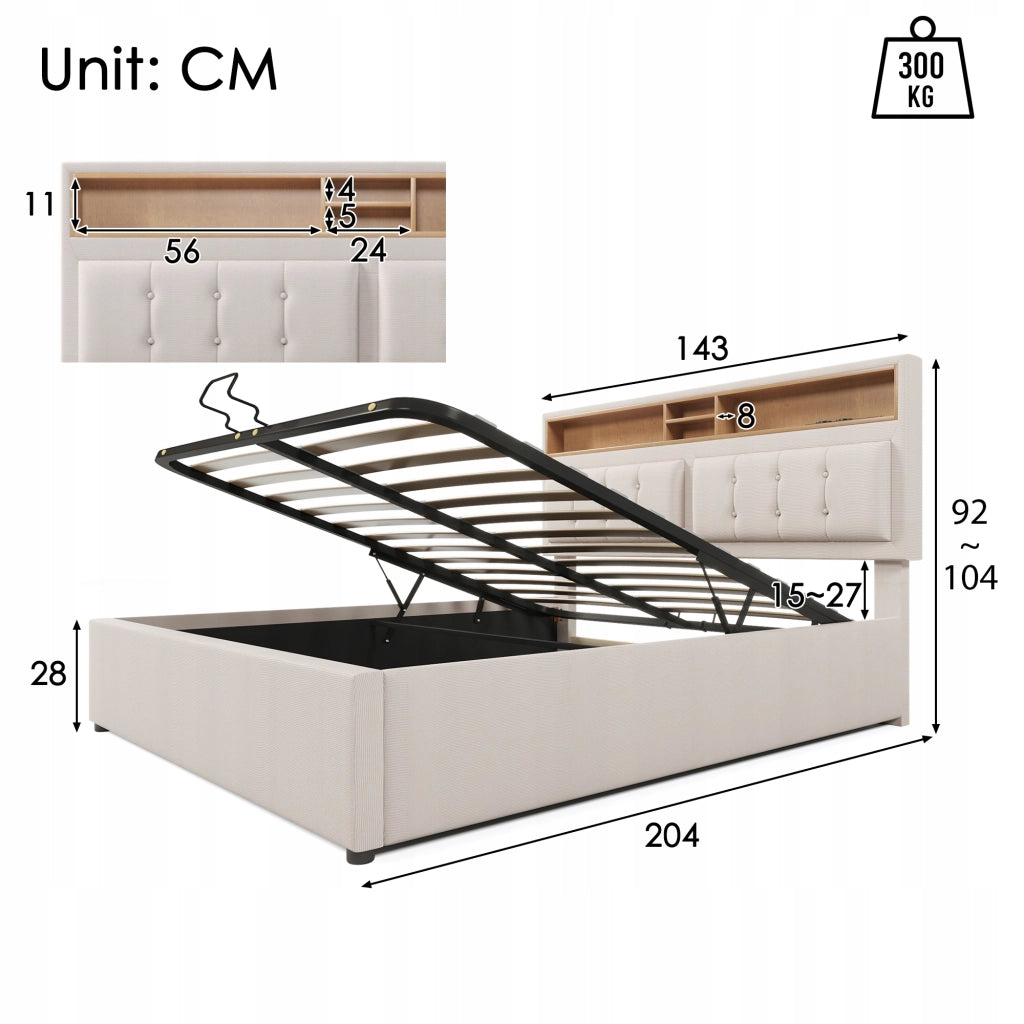 Letto 140x200 - Xylo - USB-C, LED, Con Materasso