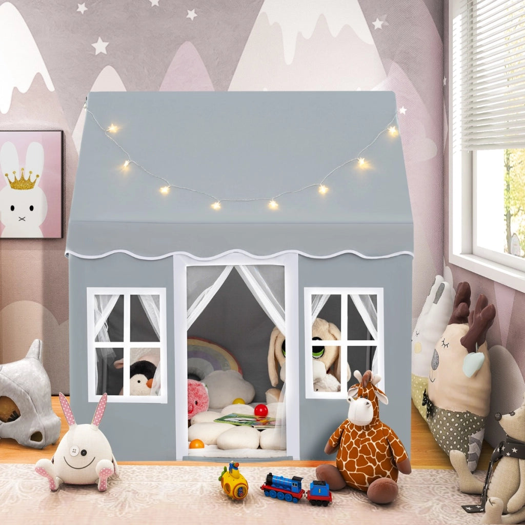 Tenda da gioco per bambini con luci a stella tappetino in velluto lavabile, Casetta per interni ed esterni Grigio