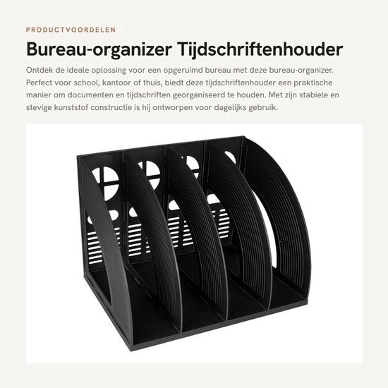 Organizzatore per ufficio con 4 contenitori - Documento A4 - Custodia per riviste - Box organizzatrice nera - Materiale in plastica robusto - Ideale per l'ufficio