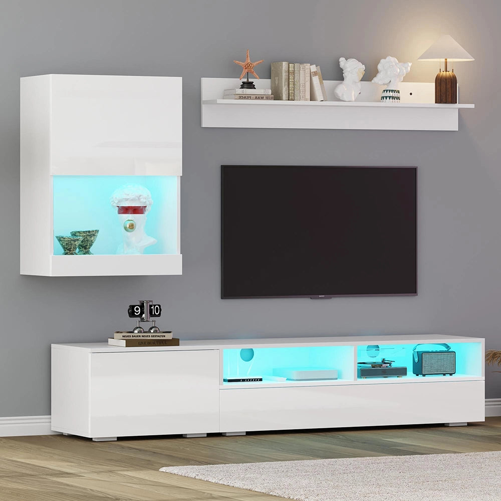 Set TV a Parete Completo 3 Pezzi 175x39x34cm - Xylo - con LED, Bianco, fino a 80"