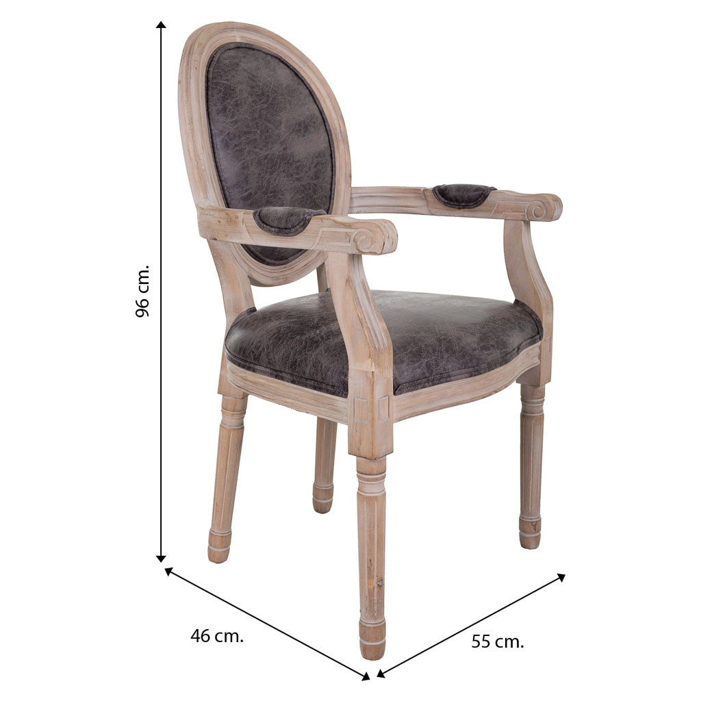 Poltrona in legno imbottita grigia 55x46x48/96h