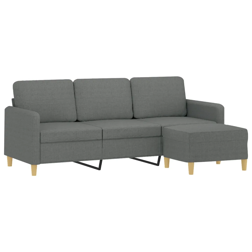 Divano a 3 Posti con Poggiapiedi-Sofa 3 Posti con Poggiapiedi Grigio Scuro 180cm in Tessuto 919965