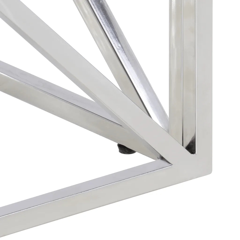 Tavolino Salotto Argento Acciaio Inox e Legno Massello Acacia 349983