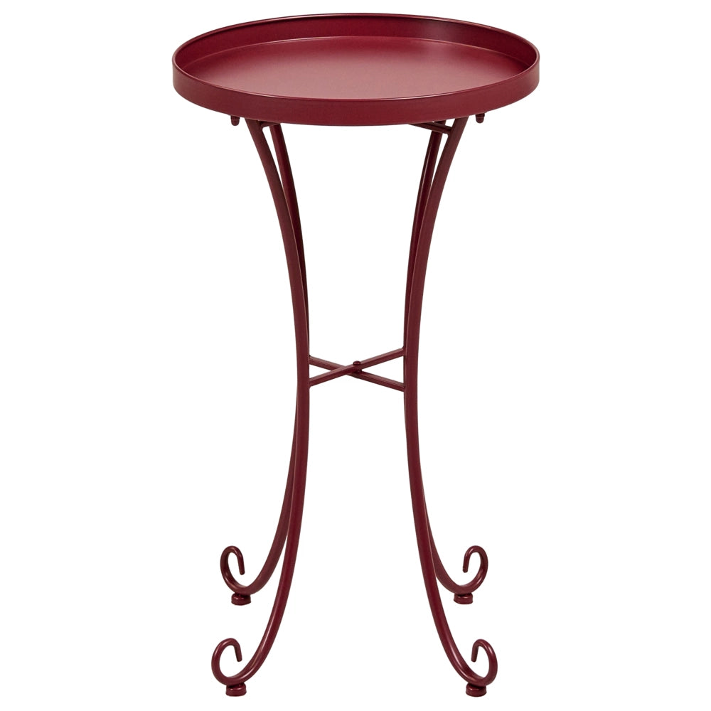 Tavolino da Giardino Rotondo in Metallo bordeaux da 40 cm Stile Vintage per Esterno