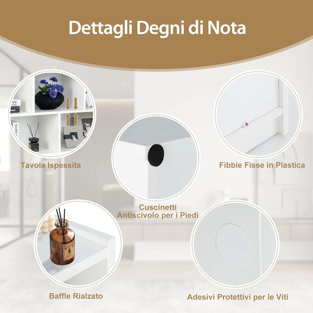 Scaffale Multiuso a 3 Livelli, Mobiletto Espositore Moderno a 8 Cubi, Libreria di Legno per Bambini, Organizer Giocattoli per Camera da Letto, Soggiorno, Studio, Bianco (Bianco)