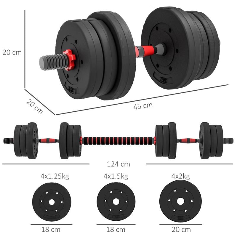 SET 2 MANUBRI ANTISCIVOLO CON 12 DISCHI PESI DA 20 KG TOTALI E CONNETTORE, IN ACCIAIO, HDPE E SABBIA, NERO