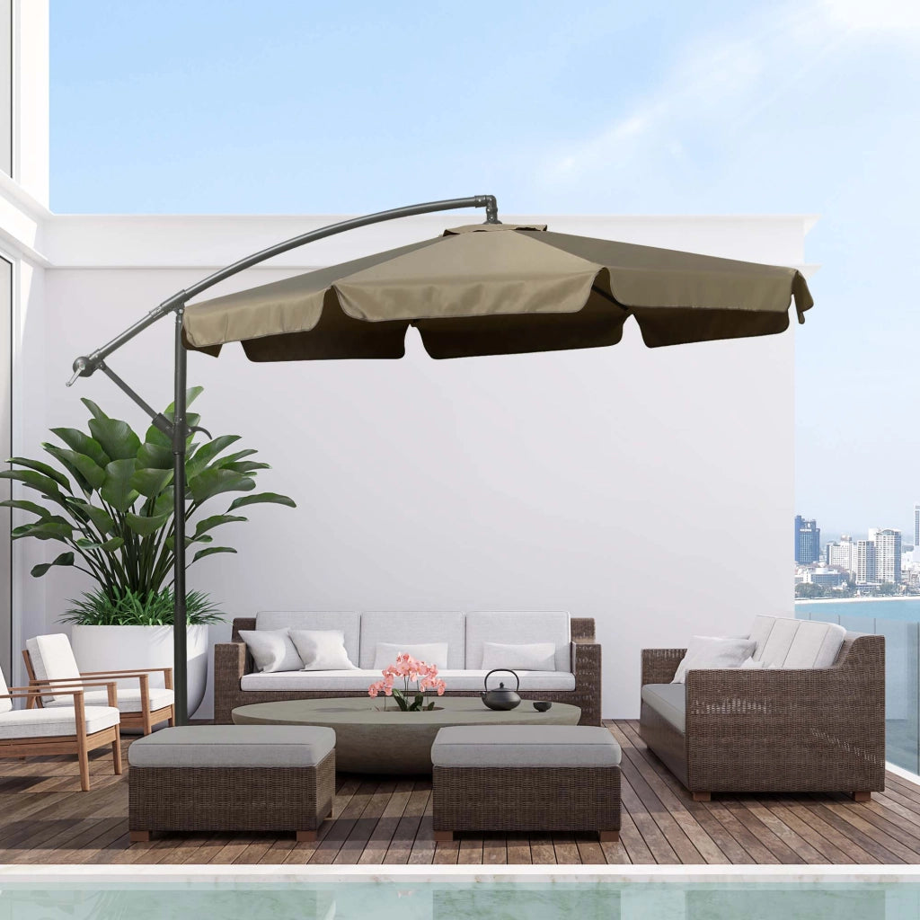 Ombrellone da Giardino con Apertura a Manovella ¨C zephmum ¨C Caff¨¨, Metallo e Poliestere, ?2.7x2.7 m