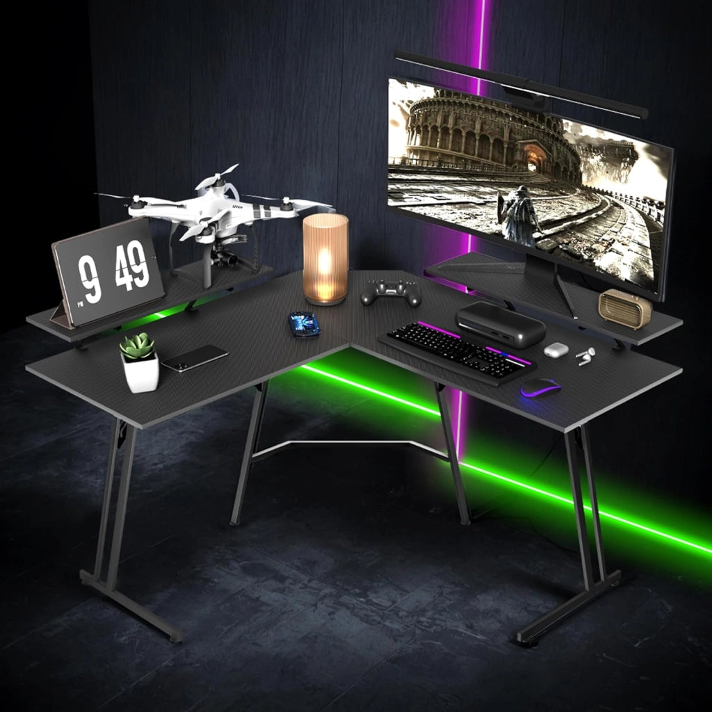 Tavolo da gioco ad angolo, 120 x 120 cm, scrivania a forma di L, con supporto per monitor, scrivania per computer, ufficio, ufficio, casa, nero