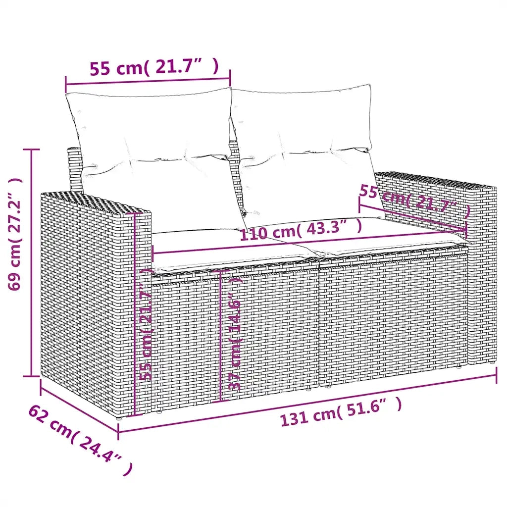 Set Divani da Giardino 11 pz con Cuscini Polyrattan Marrone 3219474