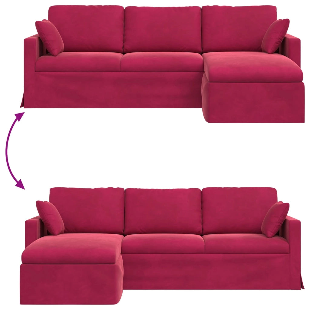 Divano Rosso Vino 228 x 134 x 80 cm Velluto