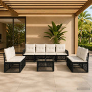 Set Divano da Giardino 9 pz Nero e Bianco Crema polyrattan 3435394