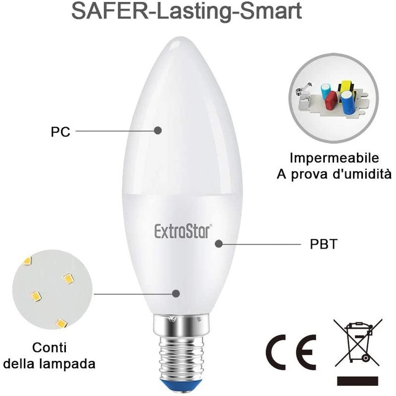 2 PZ Lampada A Led, Lampadina E14 C37 8W Bianco Neutro 4200K 720 Lumen