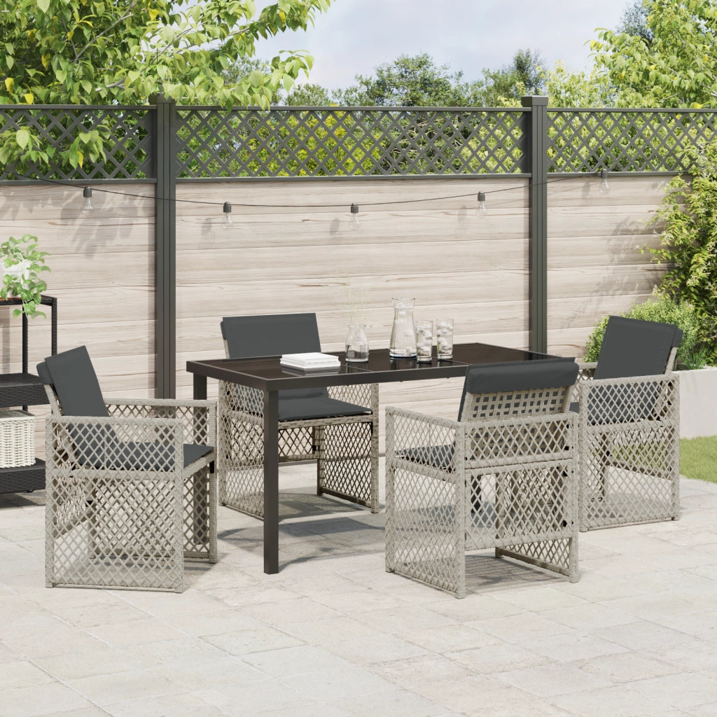 Set da Pranzo da Giardino  5 Pezzi con Cuscini Grigio Chiaro Polyrattan