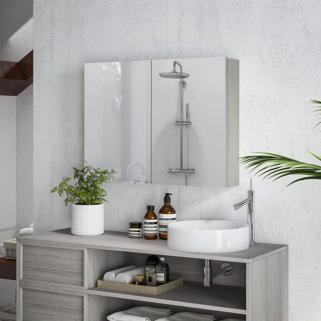 Armadio da bagno con specchio ¨C zephmum ¨C 80x15x60cm grigio