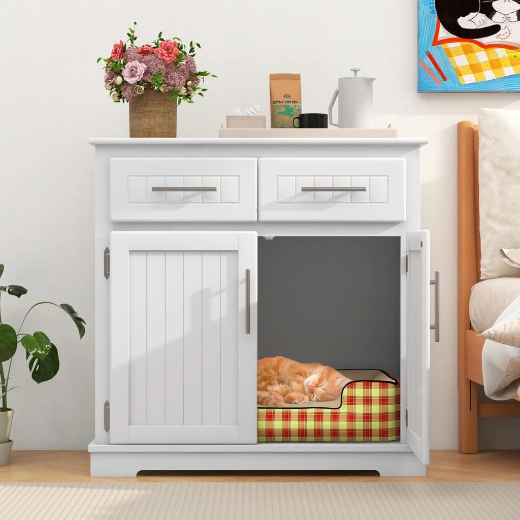 Armadietto per gatti, 3 in 1, con 2 ante e 2 cassetti, dispositivo anti-ribaltamento e ingresso laterale, per gatti, per interni, 80 x 45 x 80 cm