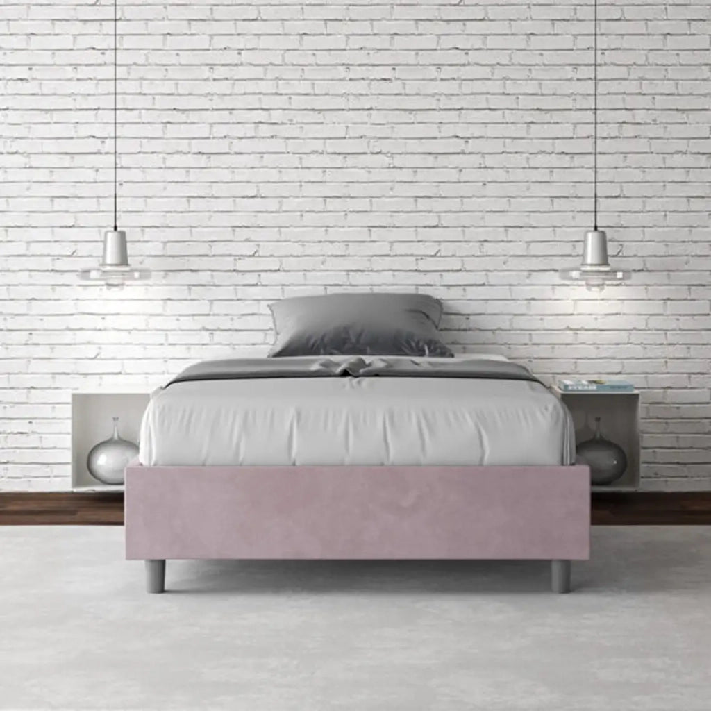 Letto una piazza e mezza senza rete imbottito 120x190 microfibra glicine Azelia