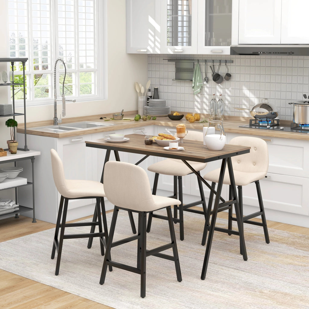 Set da pranzo 5 pezzi ¨C zephmum ¨C tavolo rettangolare e 4 sedie imbottite, tessuto beige