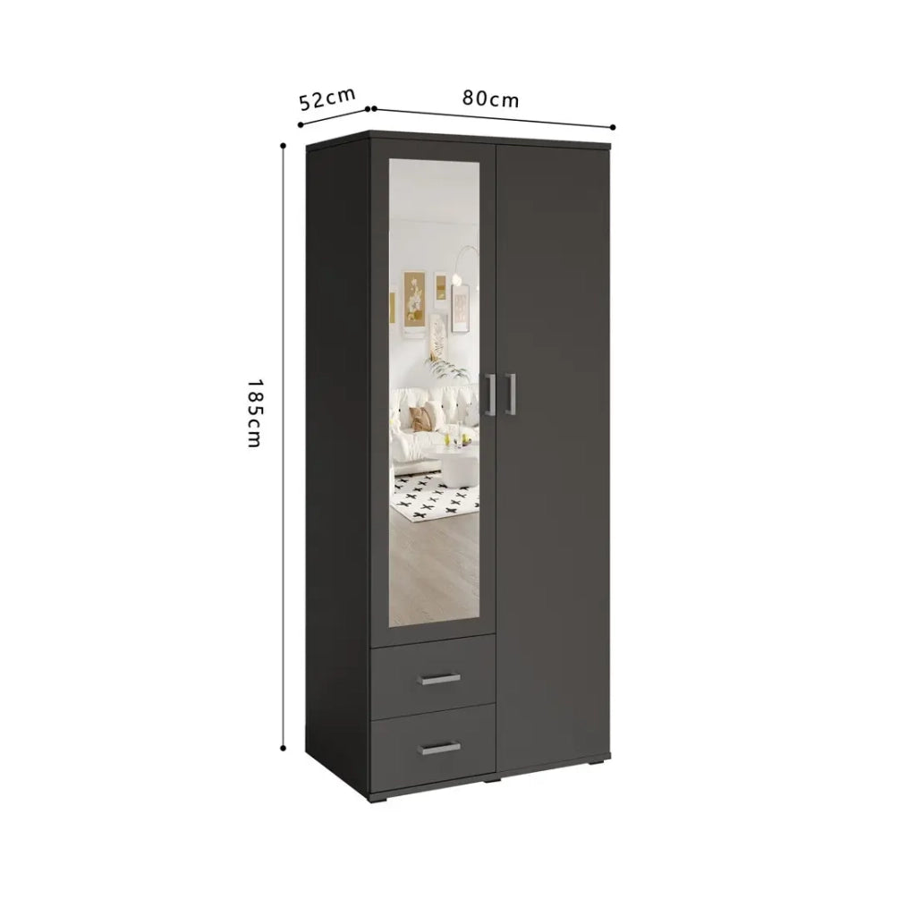 Armadio TOM 2 porte con specchio e 2 cassetti grigio antracite 80 cm