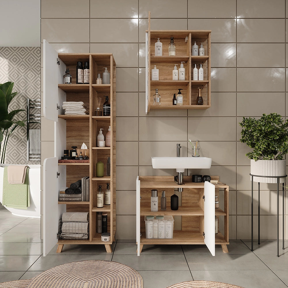 Vicco Set di mobili da bagno Sonoma/Bianco 3 parti
