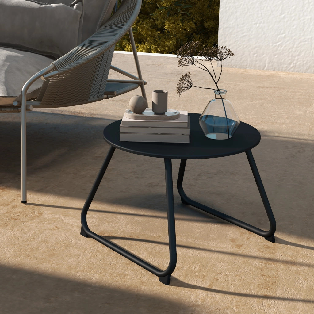 Tavolino da Esterni ?48x37 cm in Metallo Nero con Piedini Regolabili