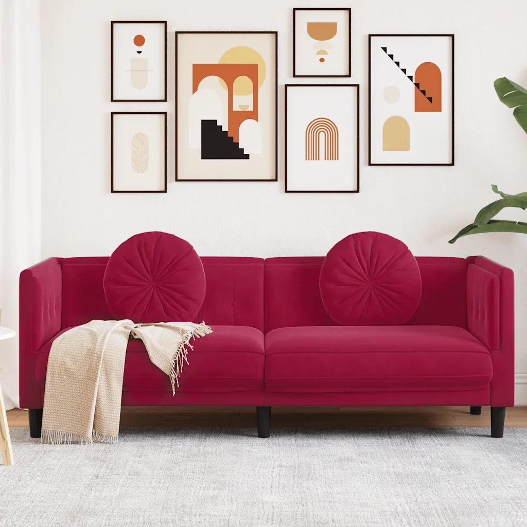 Divano | Divano da soggiorno | Sofa con Cuscini 3 Posti Rosso Vino in Velluto