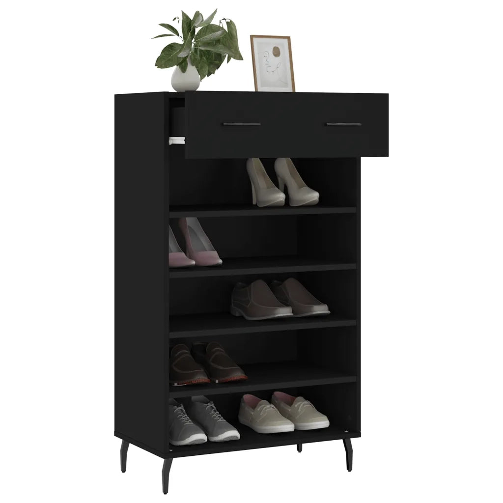Scarpiera Nera 60x35x105 cm in Legno Multistrato 829629