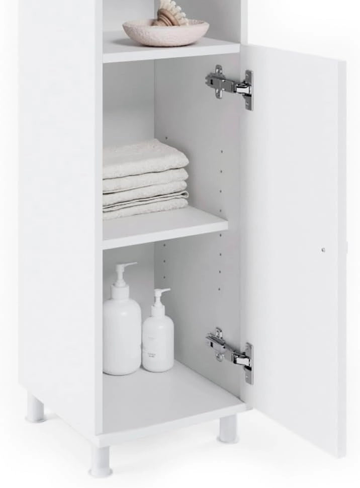 Set mobili bagno Fynn, Bianco, 60 cm, composto da mobile lavabo, pensile a specchio, colonna e base media