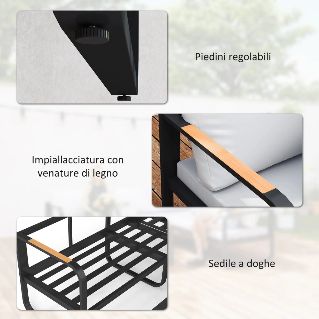 Set  3 Pezzi da Esterno con Divano Angolare 5 Posti Convertibile e Tavolino da Esterno Grigio e Nero