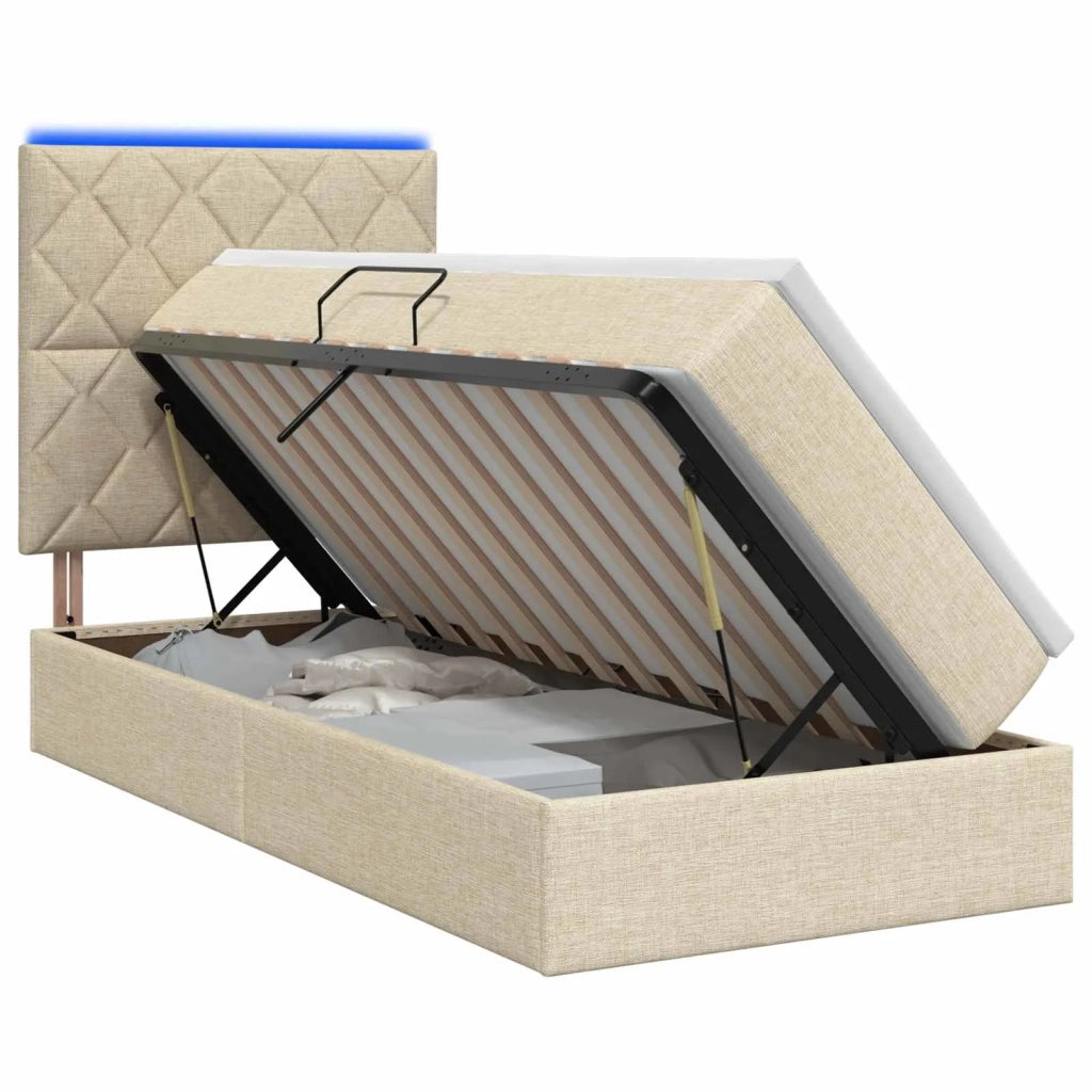 Letto con contenitore LED e materasso Crema 90 x 200 cm Tessuto 3459985